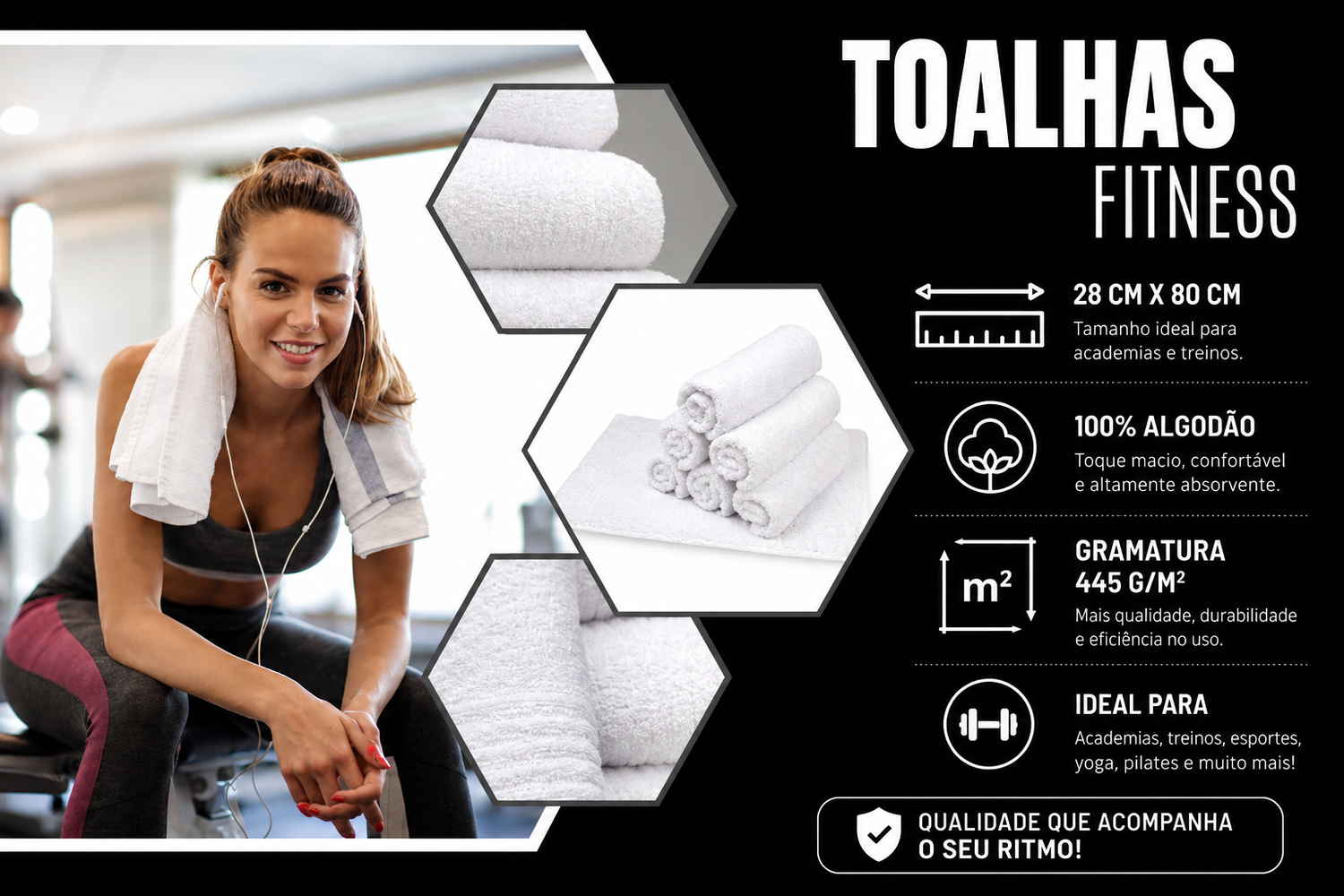 Toalha Fitness para Academia - 28x80cm